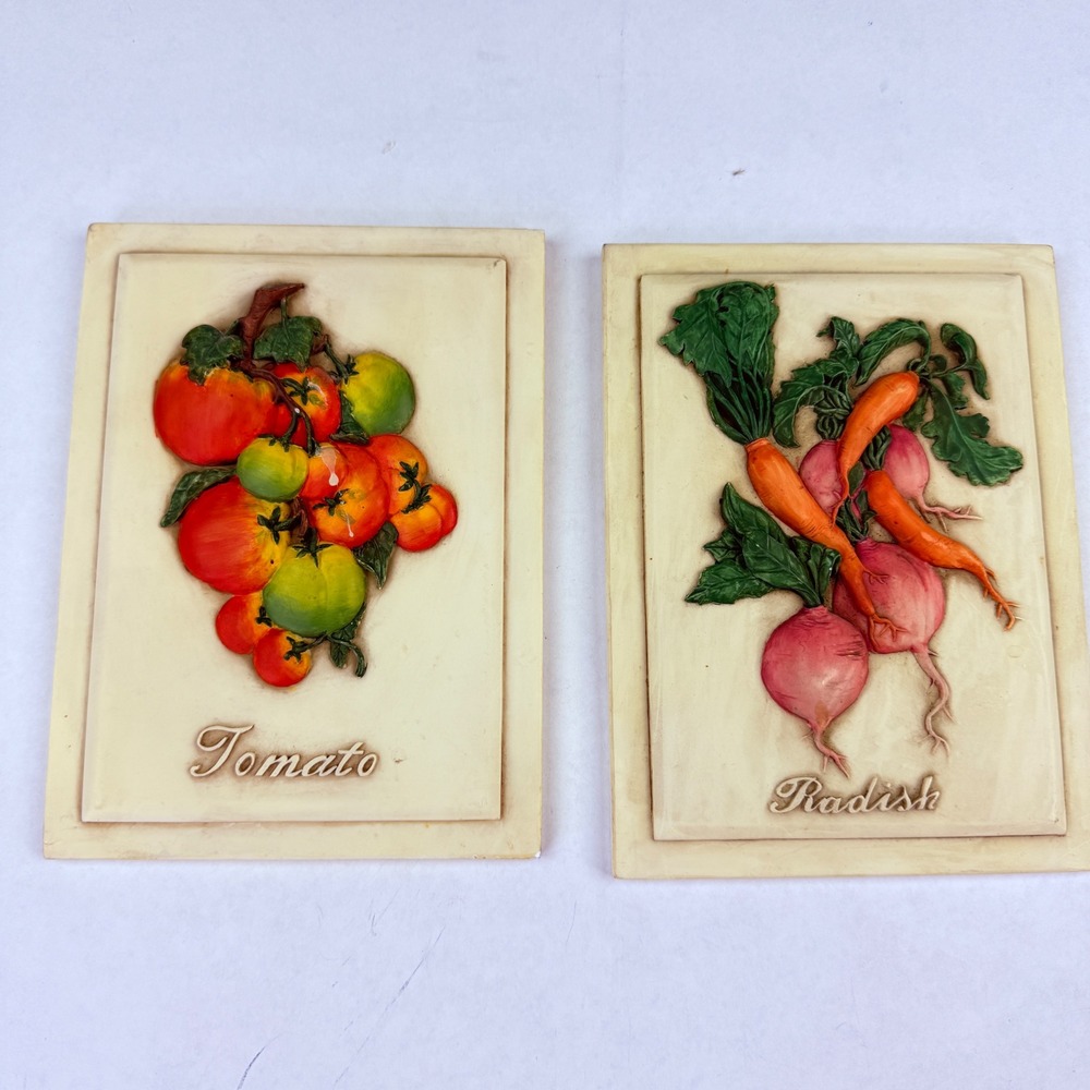 Vintage Style 3D Resin Vegetable‎ Wall Plaques Set Tomato Radish Farmhouse Decor